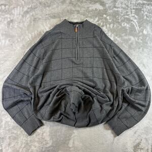 Preppy Walter Hagen Gray Quarter Zip Casual Golf Pullover 100% Cotton Sweater